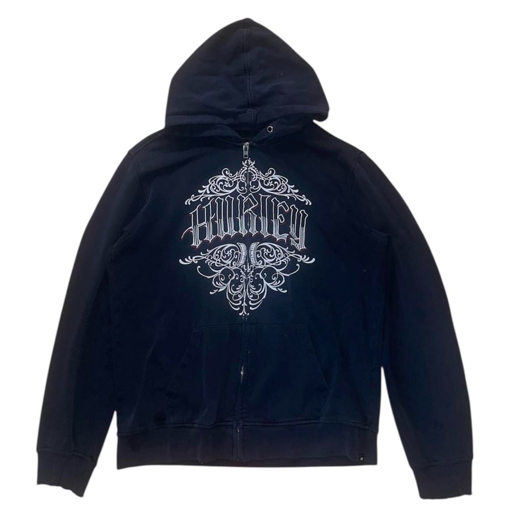 y2k grunge hurley skater graphic zip up hoodie size large